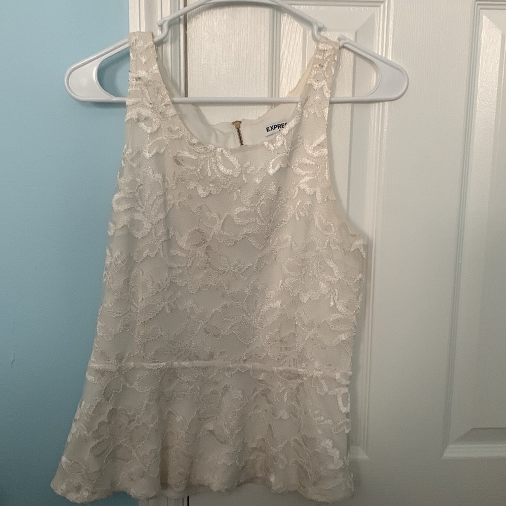 Express peplum white lace shirt, size small